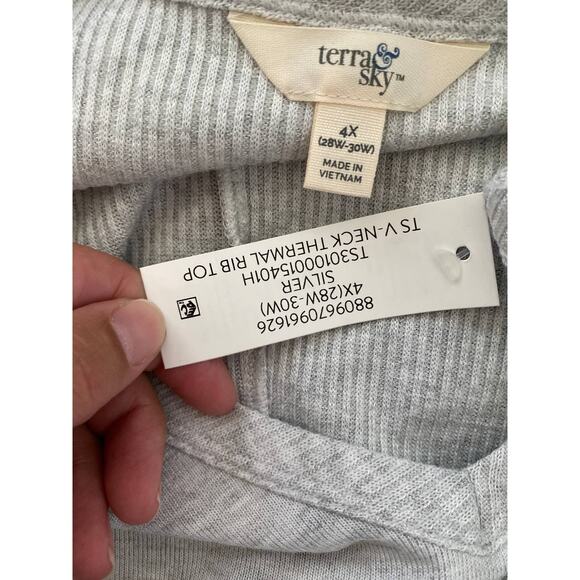 Terra & Sky Womens Gray Vneck Thermal Rib Shirt Top Sweater NEW 4X - Picture 7 of 11